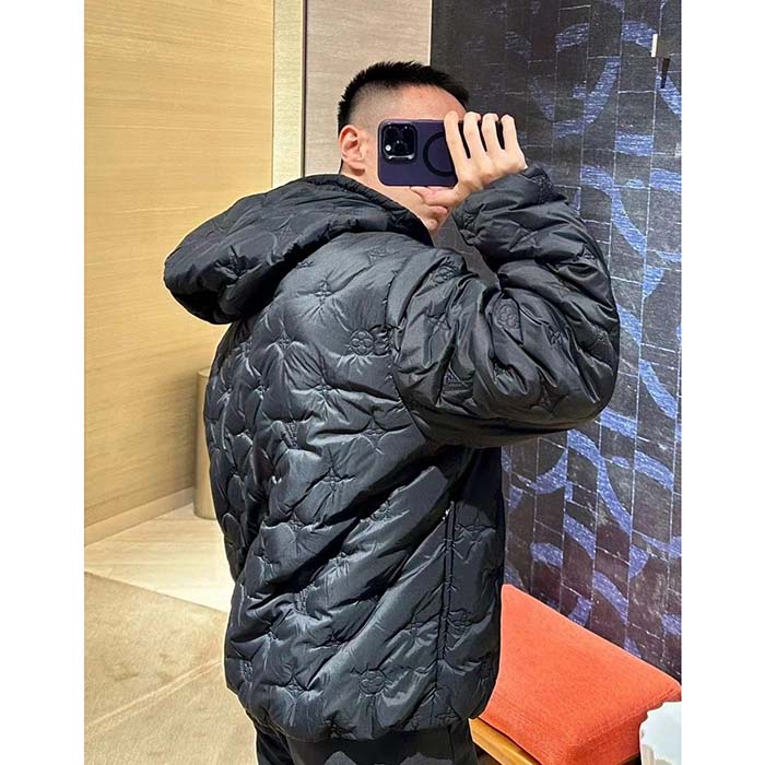 Louis Vuitton Men LV Monogram Quilted Hooded Blouson Regular Fit Allover Monogram Draw Cords Padded