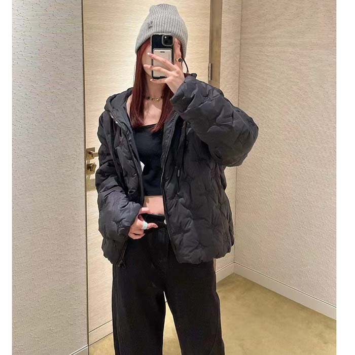 Louis Vuitton Women LV Monogram Quilted Hooded Blouson Regular Fit Allover Monogram Draw Cords Padded