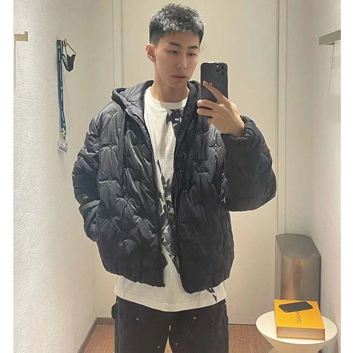 Louis Vuitton Men LV Monogram Quilted Hooded Blouson Regular Fit Allover Monogram Draw Cords Padded