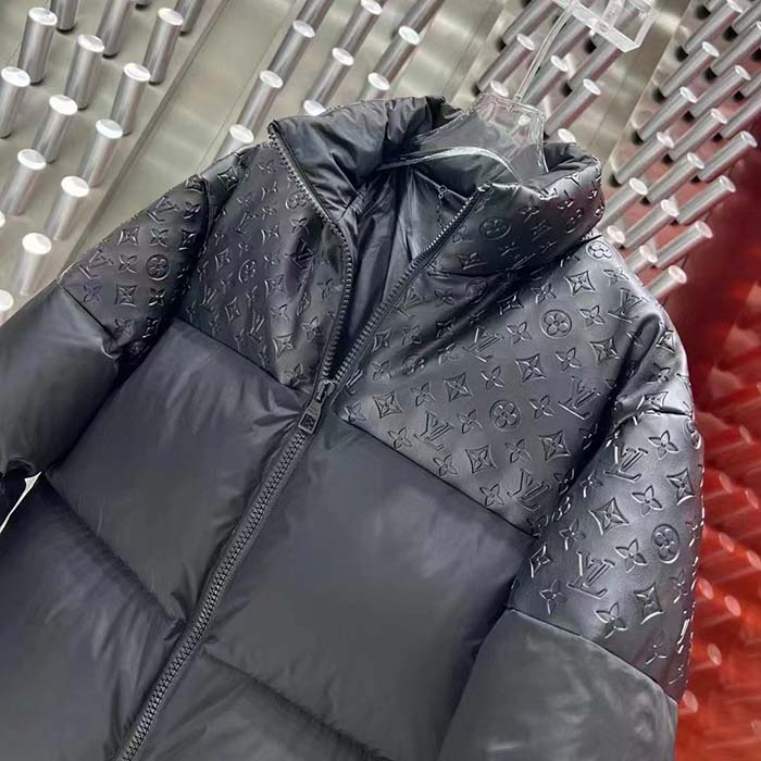 Louis Vuitton Men LV Oversized Puffer Jacket Black Monogram Hood Water-Resistant Lamb Leather