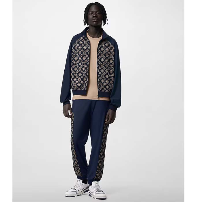 Louis Vuitton Men LV Technical Cotton Zipped Track Top Regular Fit Monogram Sand Jacquard High Jersey Collar