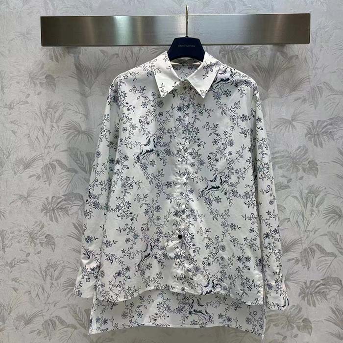 Louis Vuitton Men LV Unicorn Print Shirt Cotton Silk Mottled Grey Regular Fit