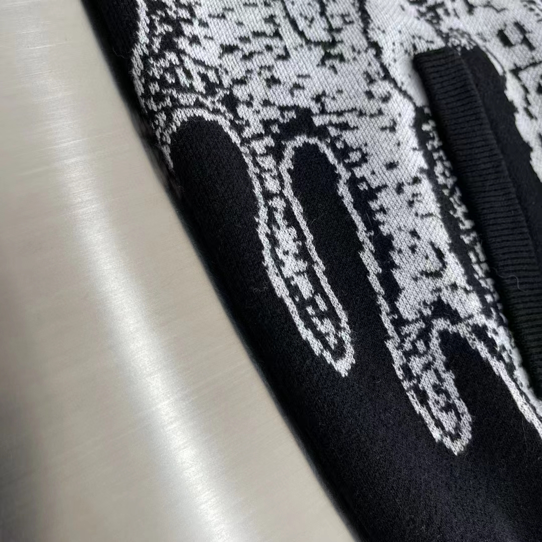 Louis Vuitton Women LV x YK Psychedelic Flower Zipped Hoodie Wool Polyamide Black White Regular Fit