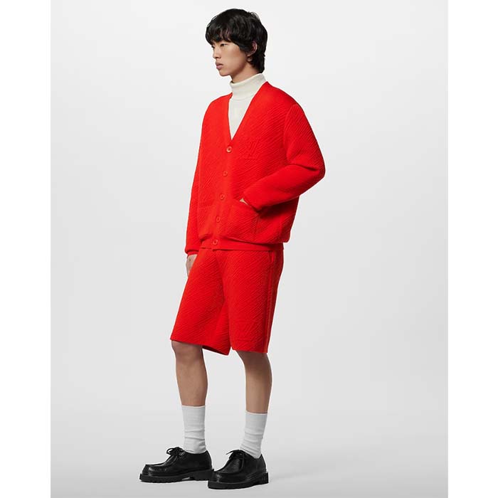 Louis Vuitton Men Wool Cardigan Regular Fit LV Epi XL Knitted Motif Red Certified Merino
