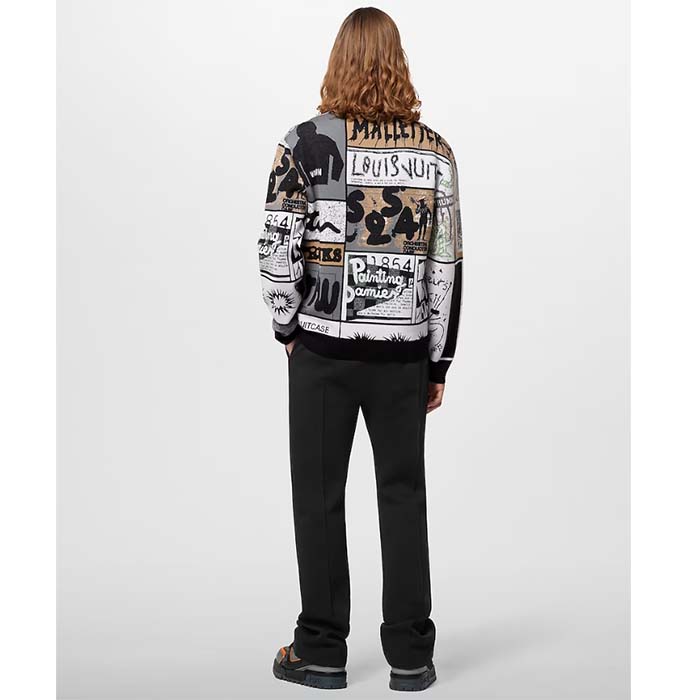Louis Vuitton Men Wool Crewneck Regular Fit Jacquard Allover LV Fanzine Motif Multicolor