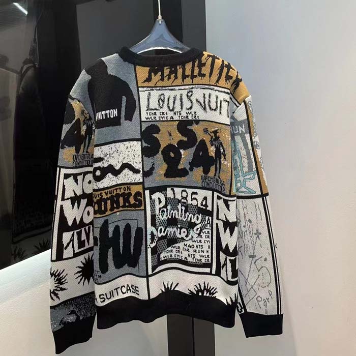 Louis Vuitton Men Wool Crewneck Regular Fit Jacquard Allover LV Fanzine Motif Multicolor