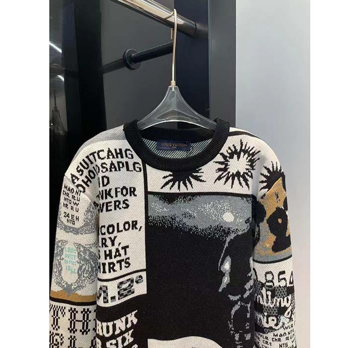 Louis Vuitton Men Wool Crewneck Regular Fit Jacquard Allover LV Fanzine Motif Multicolor