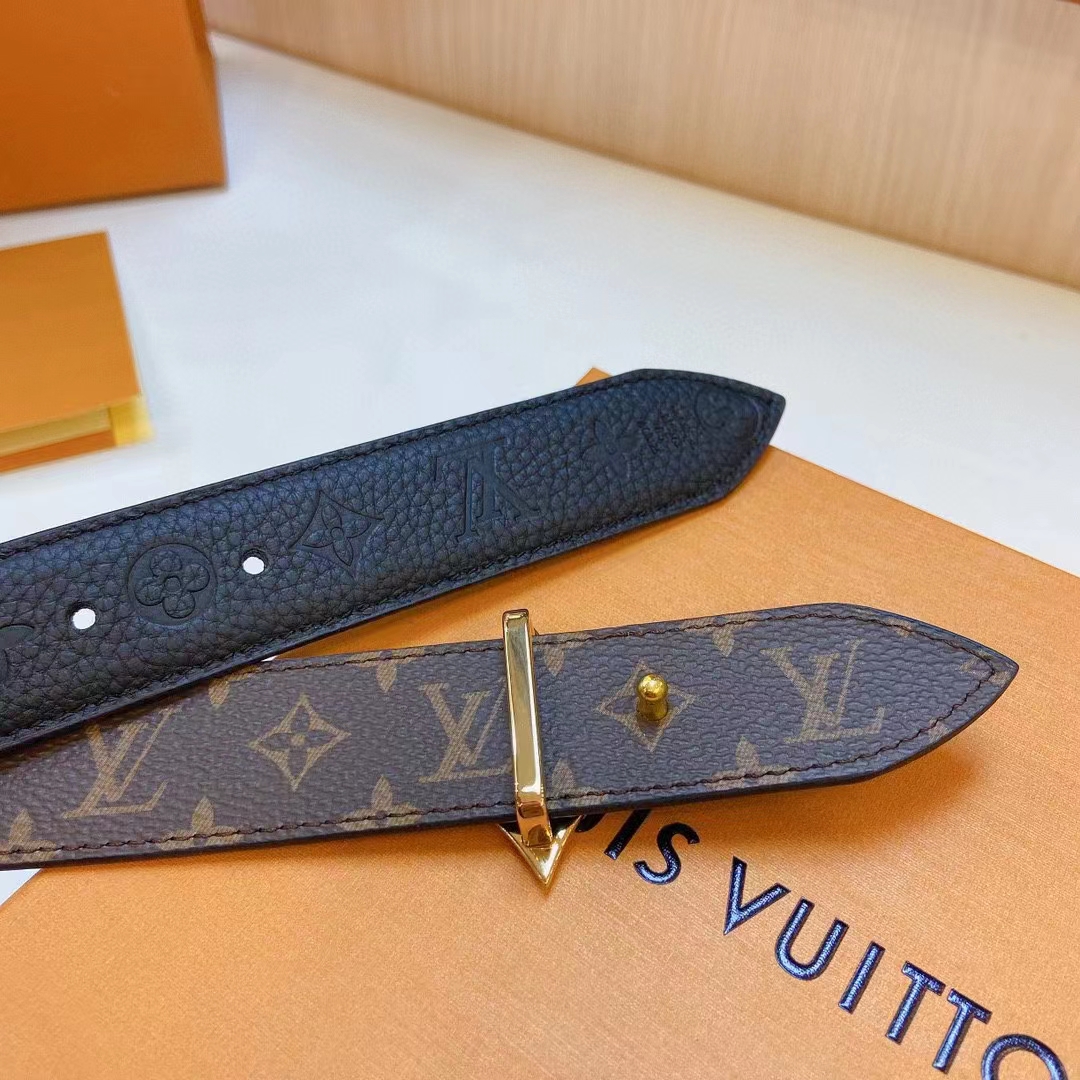 Louis Vuitton Unisex LV Flowergram 30 MM Reversible Belt Monogram Canvas Black Empreinte Leather