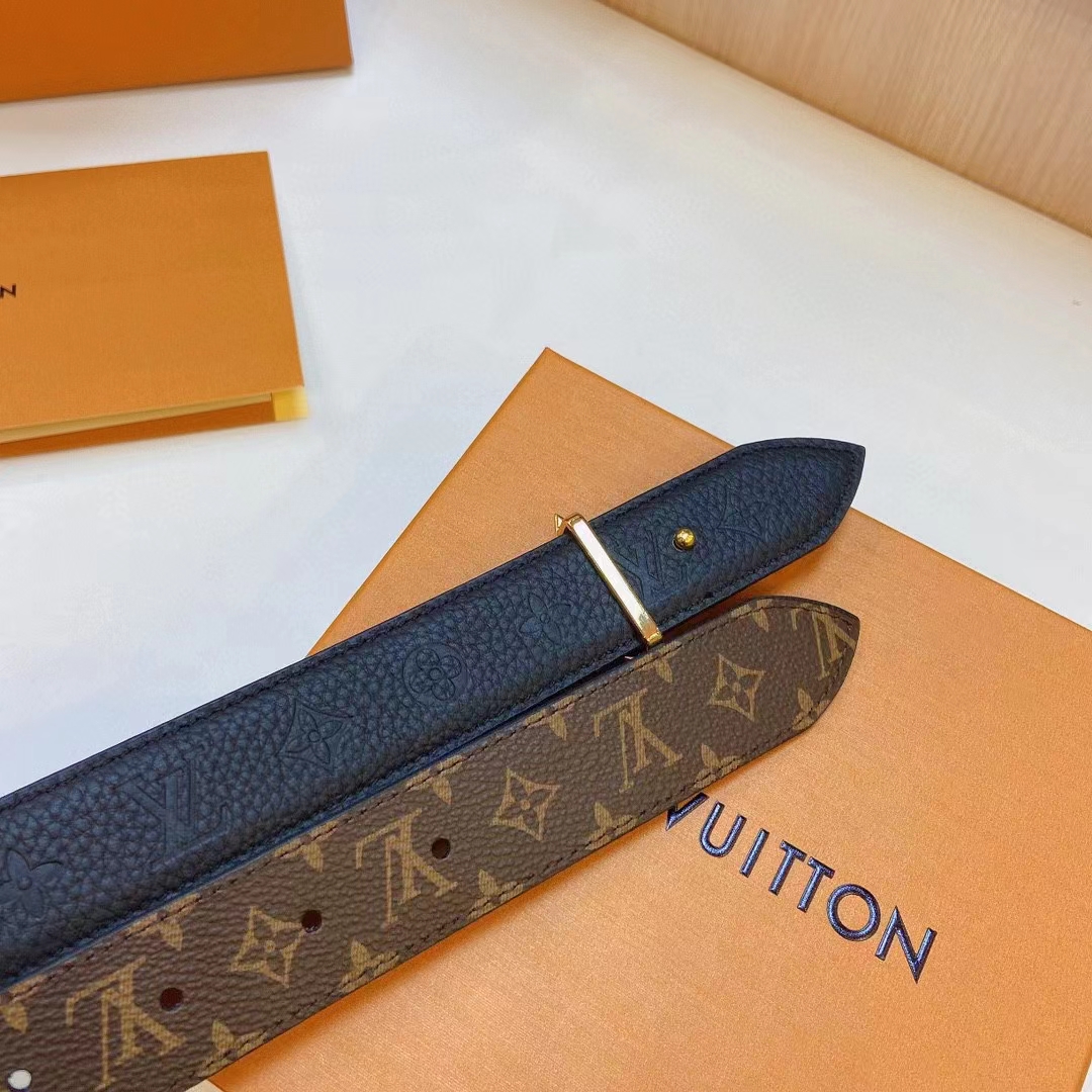 Louis Vuitton Unisex LV Flowergram 30 MM Reversible Belt Monogram Canvas Black Empreinte Leather