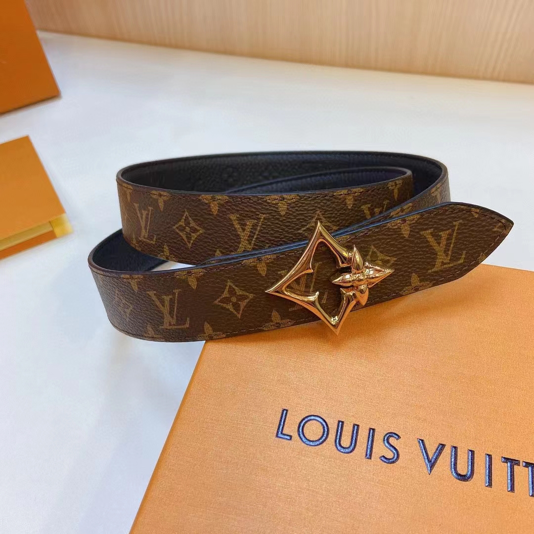 Louis Vuitton Unisex LV Flowergram 30 MM Reversible Belt Monogram Canvas Black Empreinte Leather