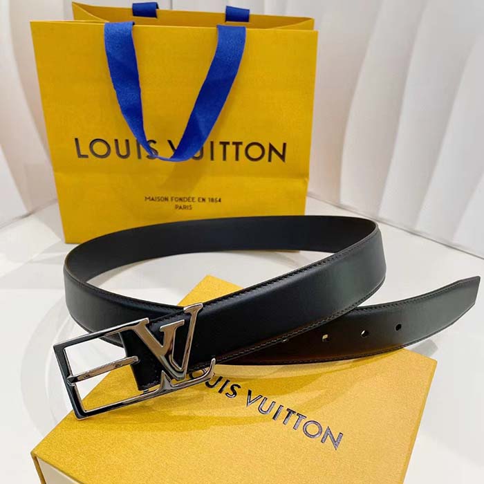 Louis Vuitton Unisex LV Skyline 35 MM Belt Black Napa Leather Silver-Colour Finish Hardware