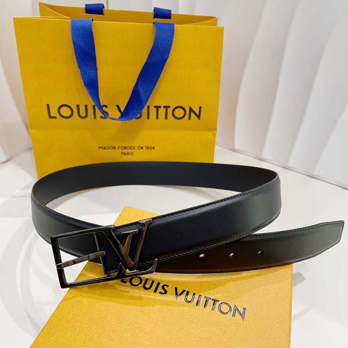Louis Vuitton Unisex LV Skyline 35 MM Belt Black Napa Leather Silver-Colour Finish Hardware