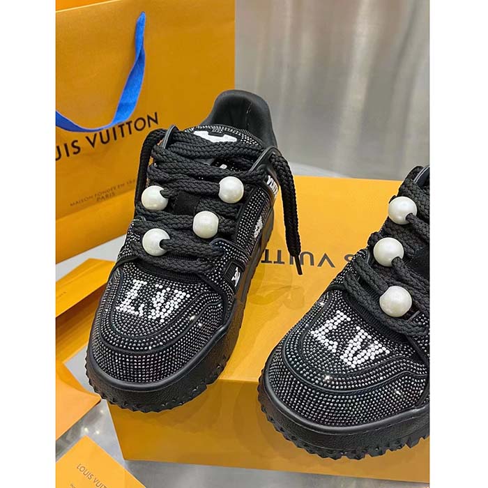 Louis Vuitton Unisex LV Trainer Maxi Sneaker Black Swarovski™ Crystals Textile Laces Rubber Outsole