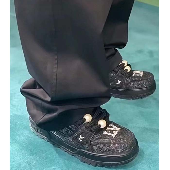 Louis Vuitton Unisex LV Trainer Maxi Sneaker Black Swarovski™ Crystals Textile Laces Rubber Outsole