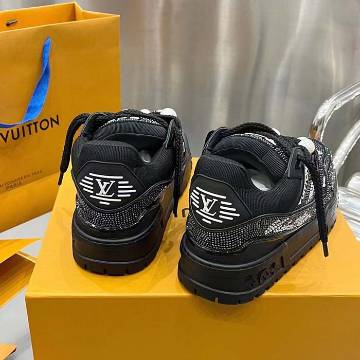 Louis Vuitton Unisex LV Trainer Maxi Sneaker Black Swarovski™ Crystals Textile Laces Rubber Outsole