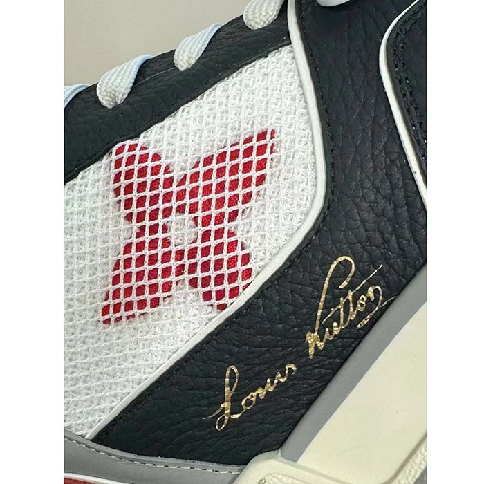 Louis Vuitton Unisex LV Trainer Sneaker Red Grained Calf Leather Monogram Canvas