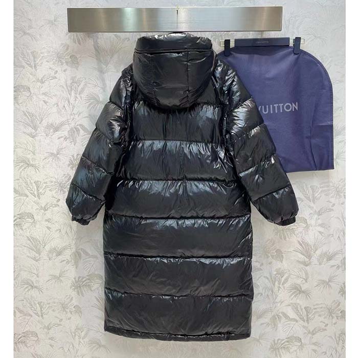 Louis Vuitton Men LV Glossy Long Puffer Coat Black Regular Fit Polyamide