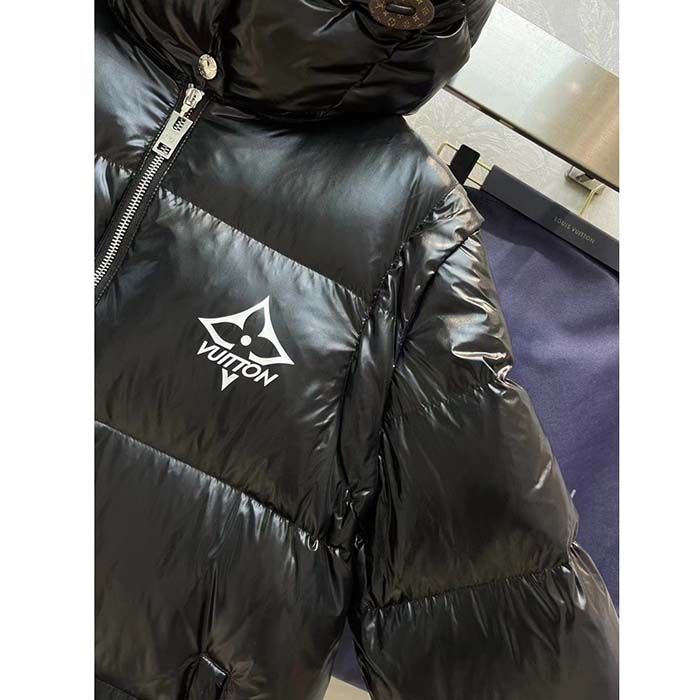 Louis Vuitton Men LV Glossy Long Puffer Coat Black Regular Fit Polyamide