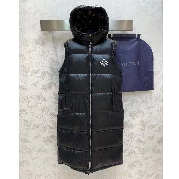Louis Vuitton Men LV Glossy Long Puffer Coat Black Regular Fit Polyamide