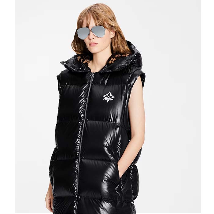 Louis Vuitton Women LV Glossy Long Puffer Coat Black Regular Fit Polyamide