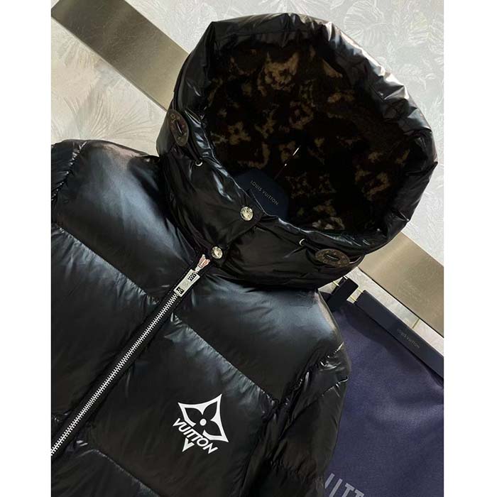 Louis Vuitton Men LV Glossy Long Puffer Coat Black Regular Fit Polyamide