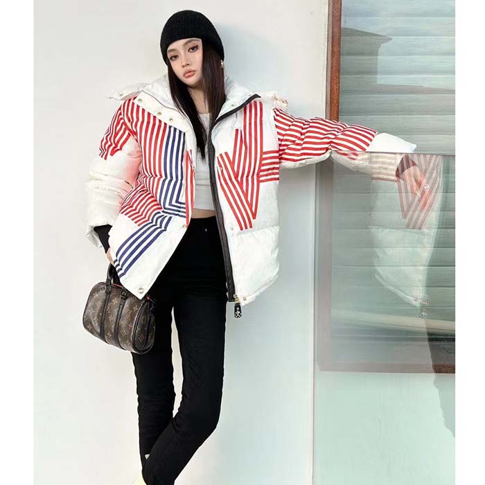 Louis Vuitton Women LV SKI LV Stripes Puffer Jacket Monogram Jacquard Polyamide White