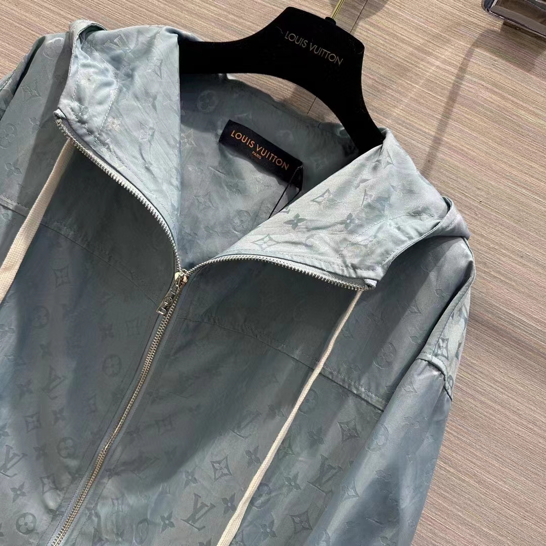Louis Vuitton Women LV Shiny Monogram Short Parka Ice Blue Regular Fit