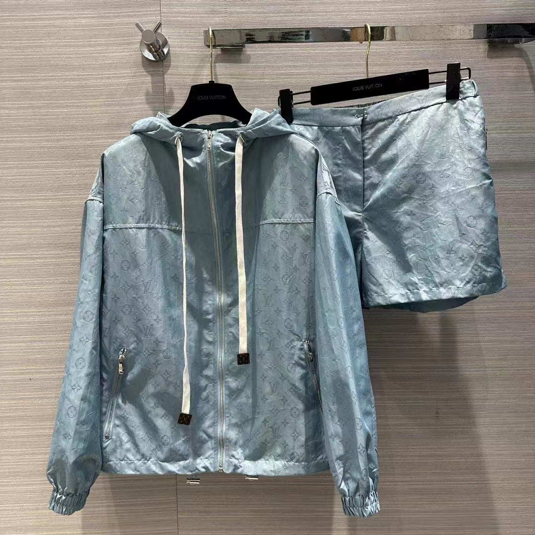 Louis Vuitton Women LV Shiny Monogram Short Parka Ice Blue Regular Fit