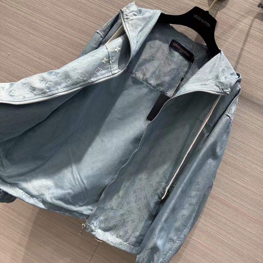 Louis Vuitton Women LV Shiny Monogram Short Parka Ice Blue Regular Fit