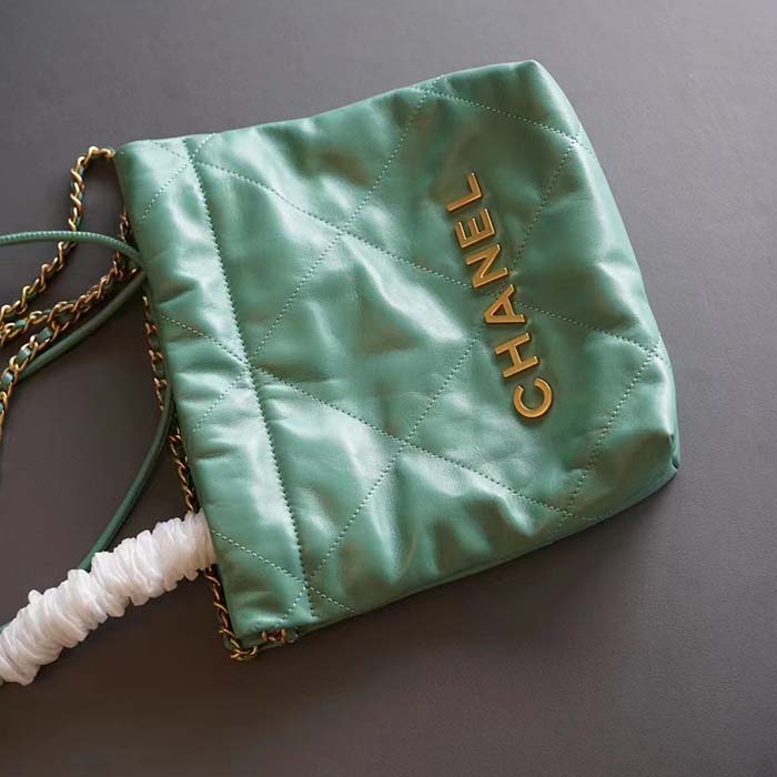 Chanel Women CC 22 Mini Handbag Shiny Calfskin Gold-Tone Metal Turquoise Ref. AS3980 B08037 NS837