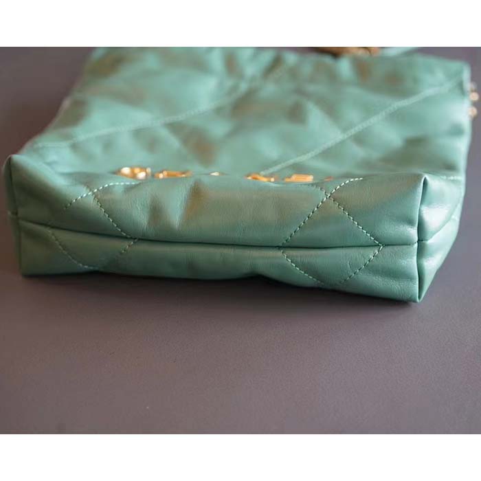 Chanel Women CC 22 Mini Handbag Shiny Calfskin Gold-Tone Metal Turquoise Ref. AS3980 B08037 NS837