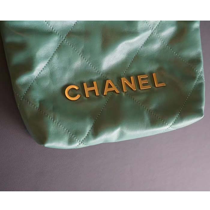 Chanel Women CC 22 Mini Handbag Shiny Calfskin Gold-Tone Metal Turquoise Ref. AS3980 B08037 NS837