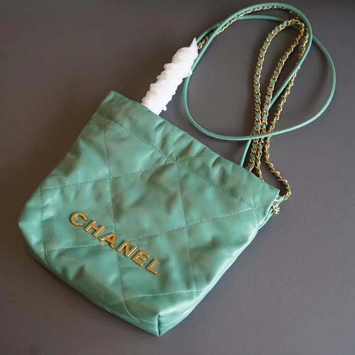Chanel Women CC 22 Mini Handbag Shiny Calfskin Gold-Tone Metal Turquoise Ref. AS3980 B08037 NS837