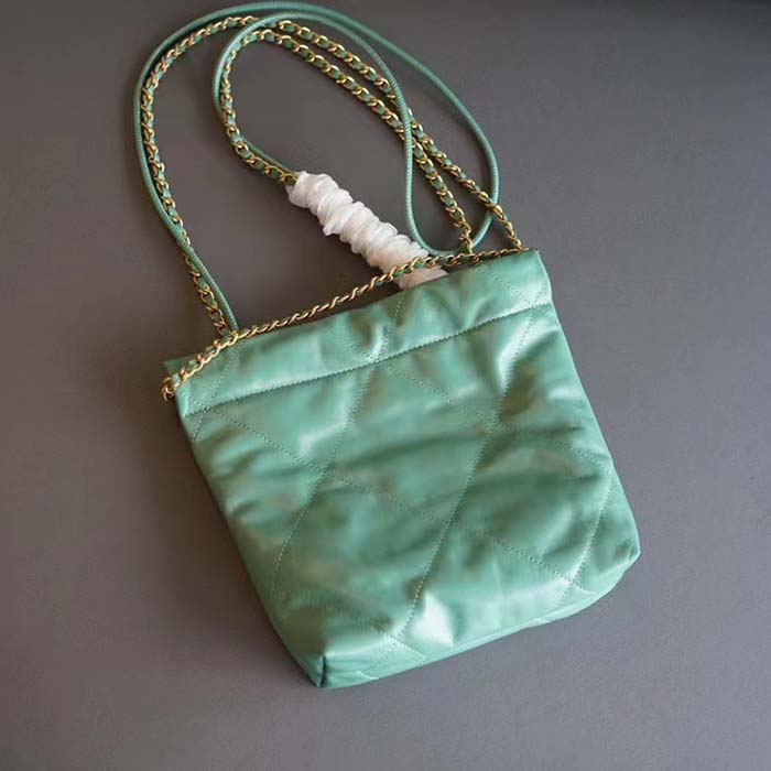 Chanel Women CC 22 Mini Handbag Shiny Calfskin Gold-Tone Metal Turquoise Ref. AS3980 B08037 NS837