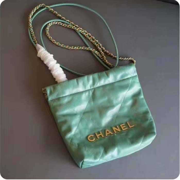 Chanel Women CC 22 Mini Handbag Shiny Calfskin Gold-Tone Metal Turquoise Ref. AS3980 B08037 NS837