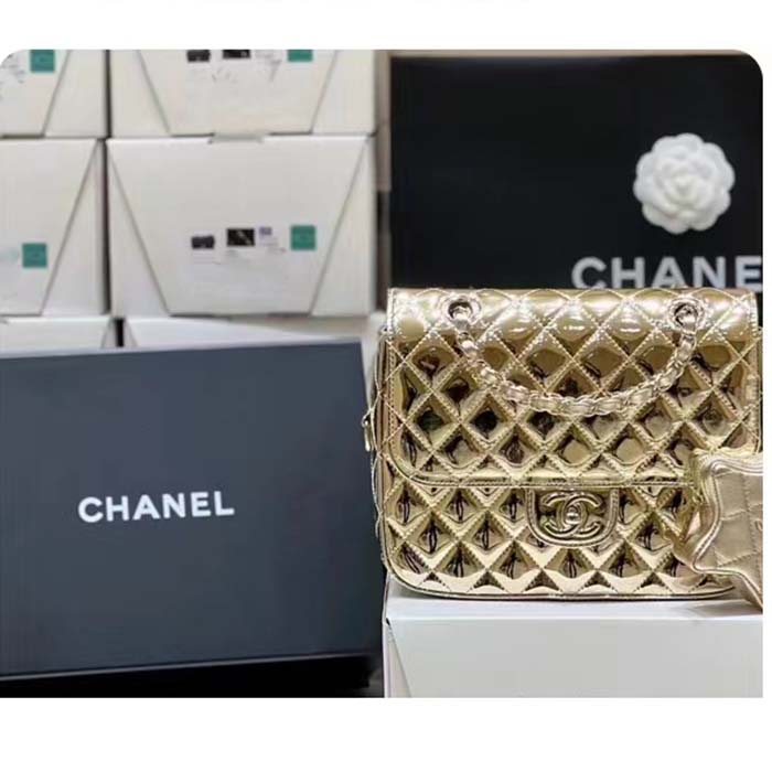 Chanel Women CC Backpack Star Coin Purse Mirror Calfskin Metallic Calfskin Gold-Tone Metal