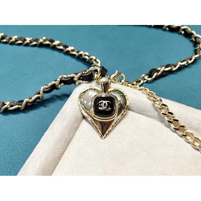 Chanel Women CC Belt Gold Metal Black Calfskin Leather Chanel Heart Shape Logo