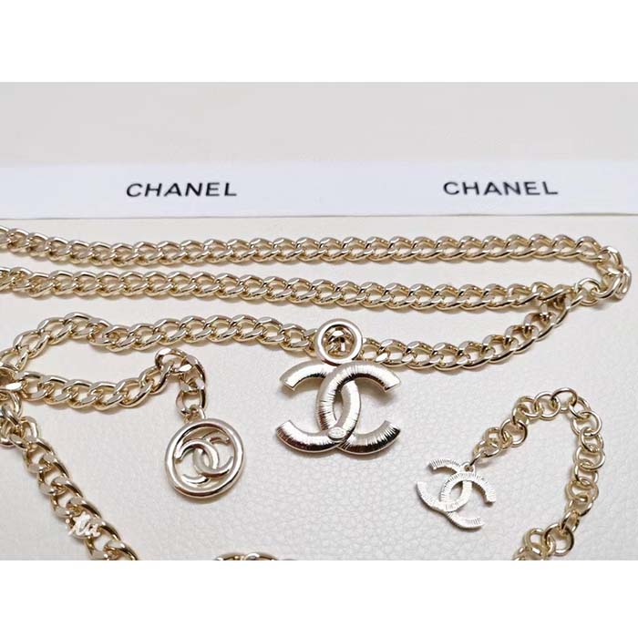 Chanel Women CC Belt Gold Tone Metal Black Chanel Logo