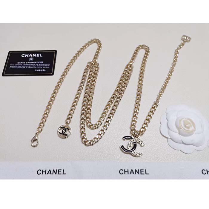 Chanel Women CC Belt Gold Tone Metal Black Chanel Logo