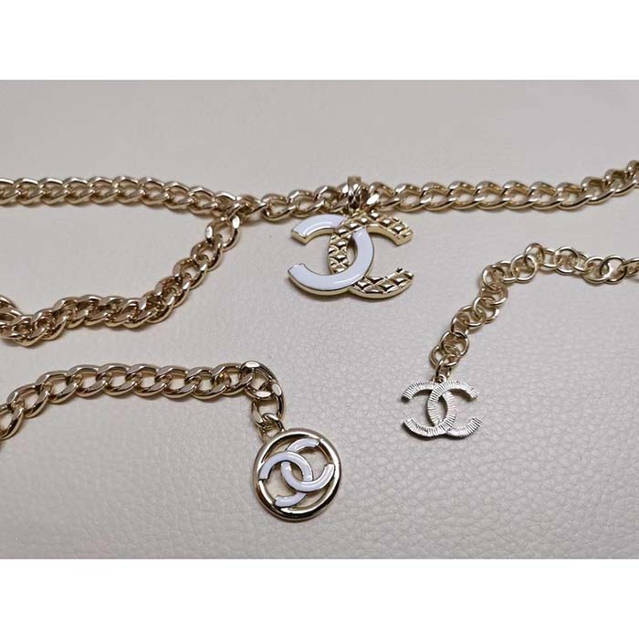 Chanel Women CC Belt Gold Tone Metal White Chanel Logo