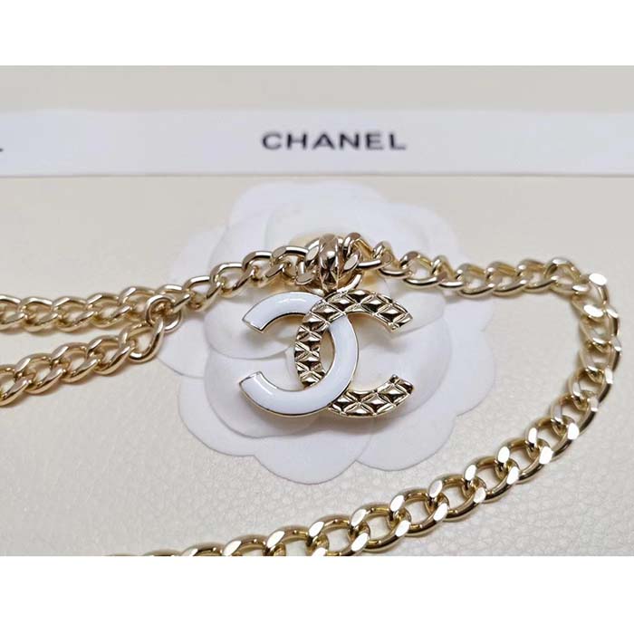 Chanel Women CC Belt Gold Tone Metal White Chanel Logo