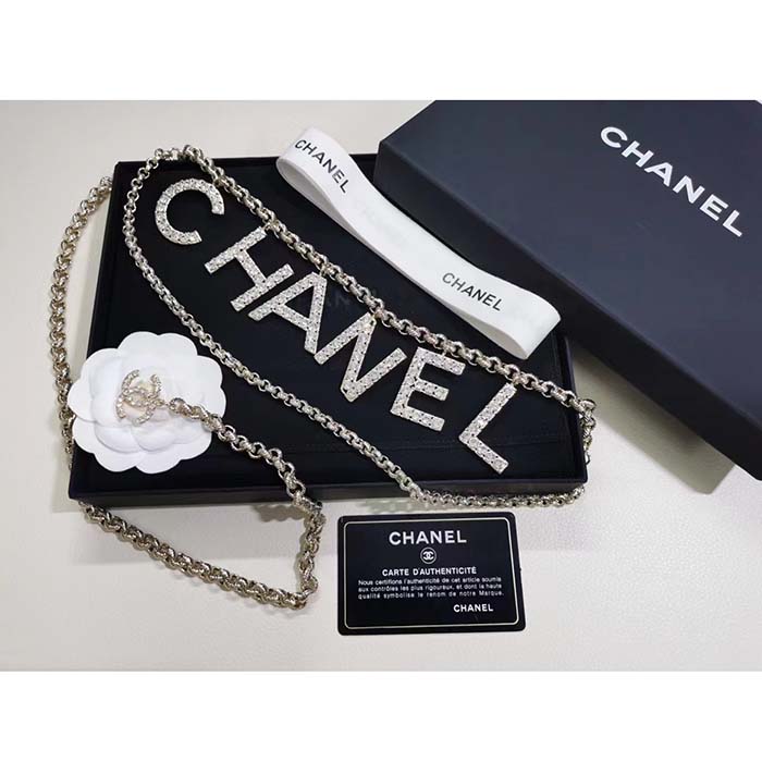 chanel women cc belt gold tone metal white crystal glass Di*m*nd chanel logo