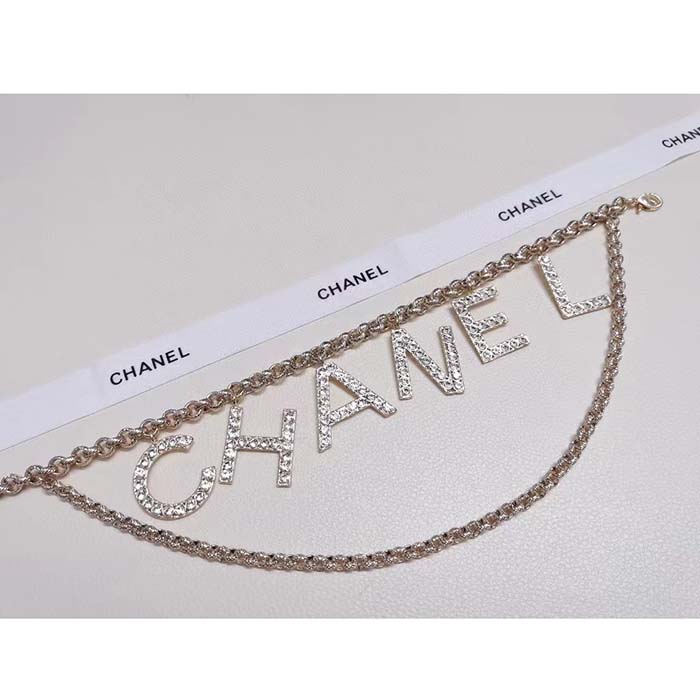 chanel women cc belt gold tone metal white crystal glass Di*m*nd chanel logo