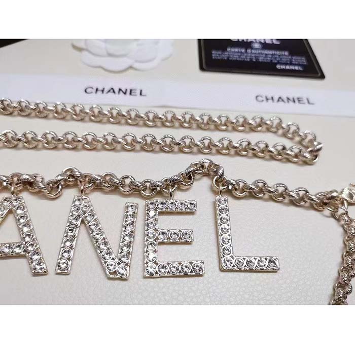 chanel women cc belt gold tone metal white crystal glass Di*m*nd chanel logo