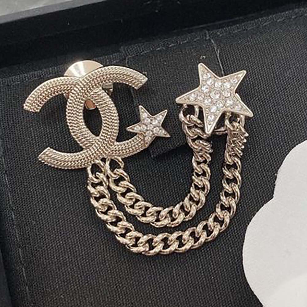 Chanel Women CC Brooch Metal Resin Diamantés Stars Gold Tone Metal