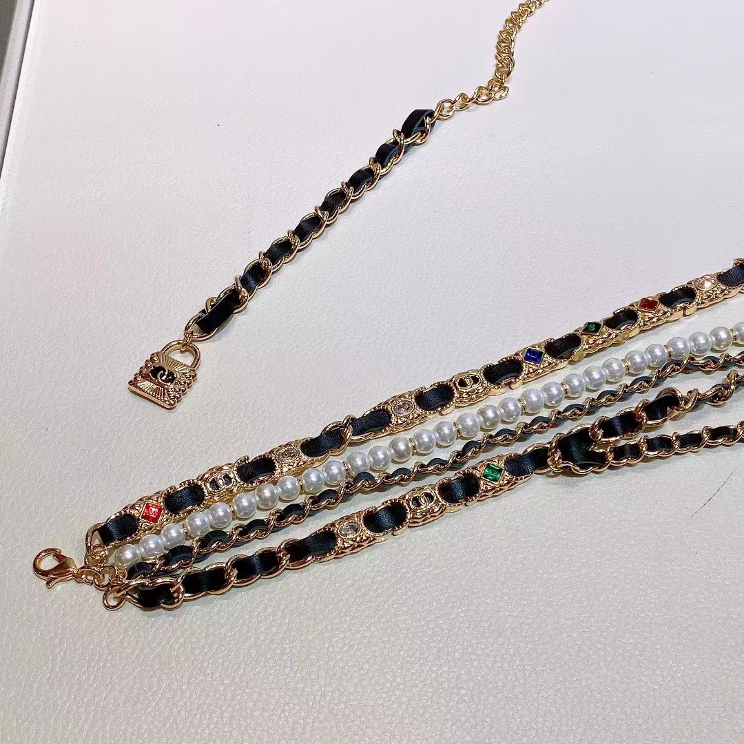chanel women cc chain belt gold metal resin glass pearls strass muticolor Di*m*nds black calfskin leather