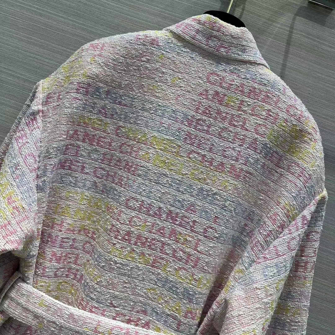 Chanel Women CC Coat Embroidered Cotton Wool Tweed Pink Yellow Ecru Blue Ref.  P76296 V68251 NS965