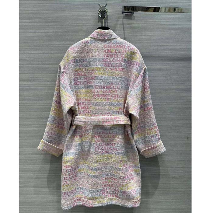 Chanel Women CC Coat Embroidered Cotton Wool Tweed Pink Yellow Ecru Blue Ref.  P76296 V68251 NS965
