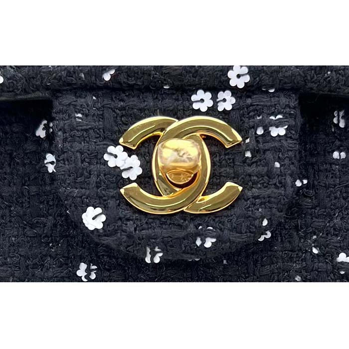 Chanel Women CC Flap Bag Strass Sequins Gold-Tone Metal Black White