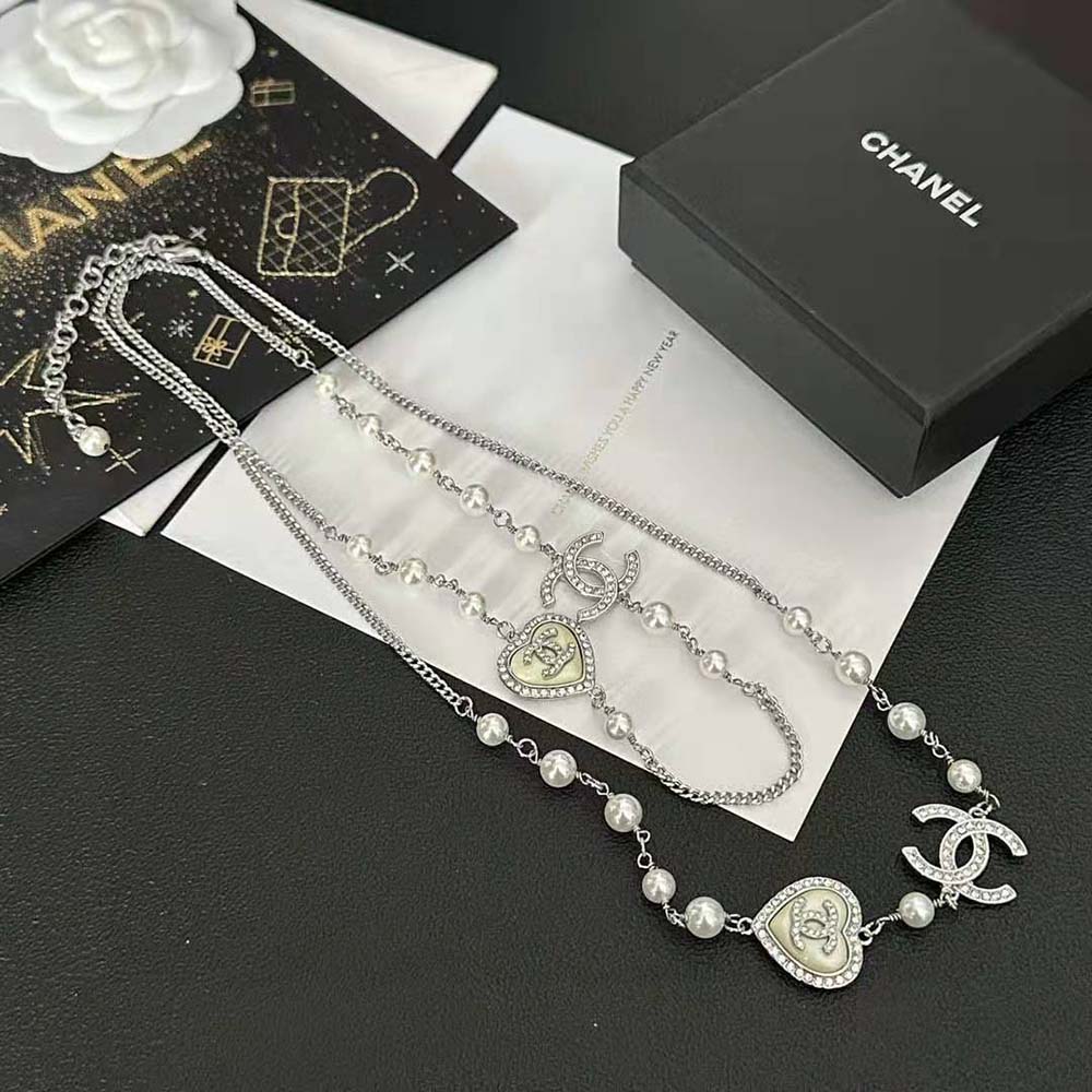 Chanel Women Long Necklace in Metal Glass Pearls and Strass